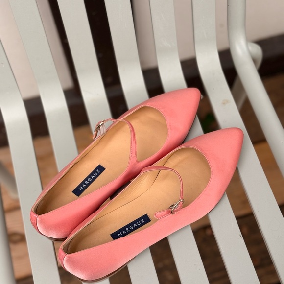 Margaux Pink Satin Mary Jane Flats - Picture 2 of 6